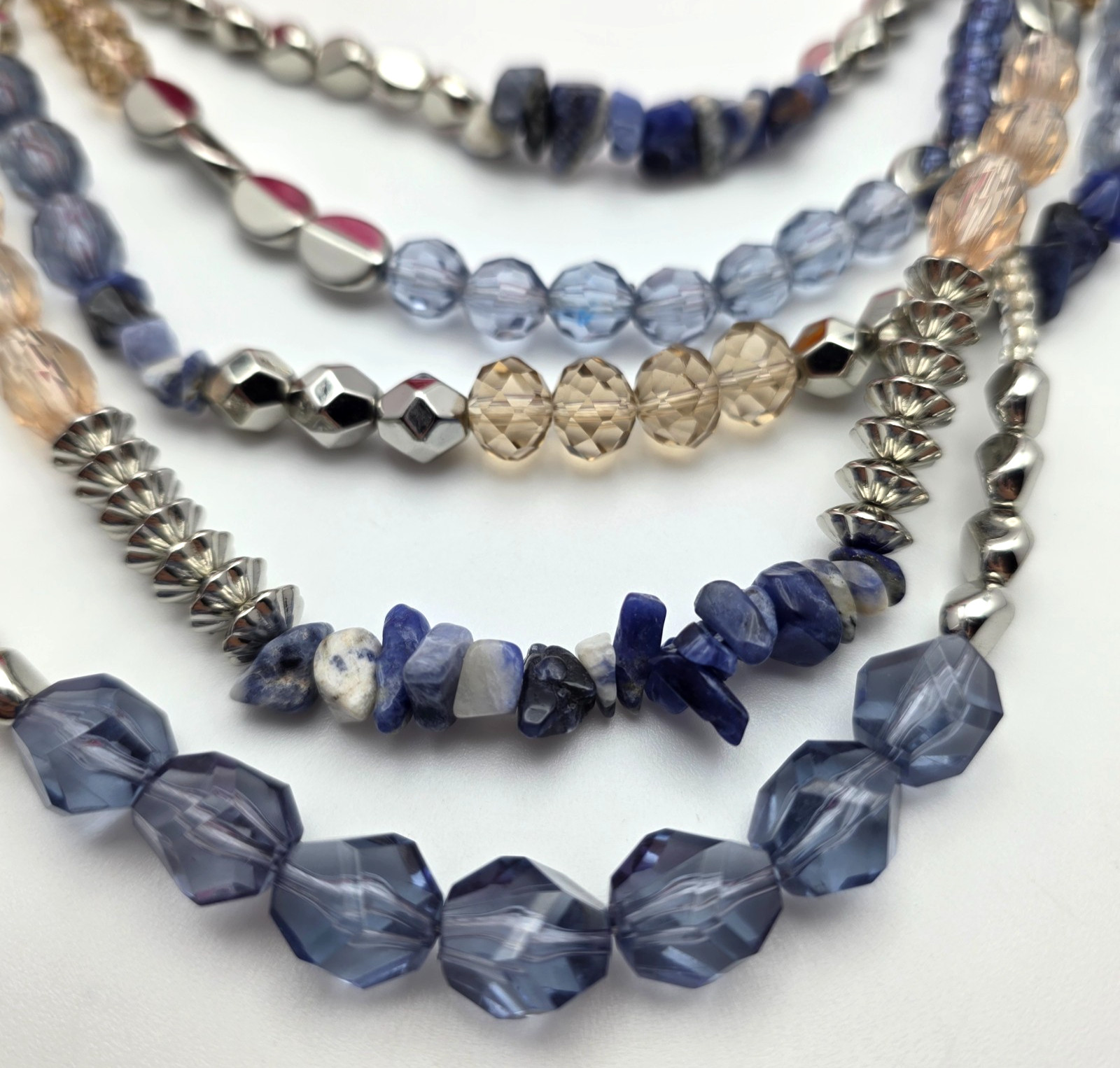 Premier Designs Waterfall Necklace Blue Silver Tone Multi Strand 19″ Adj