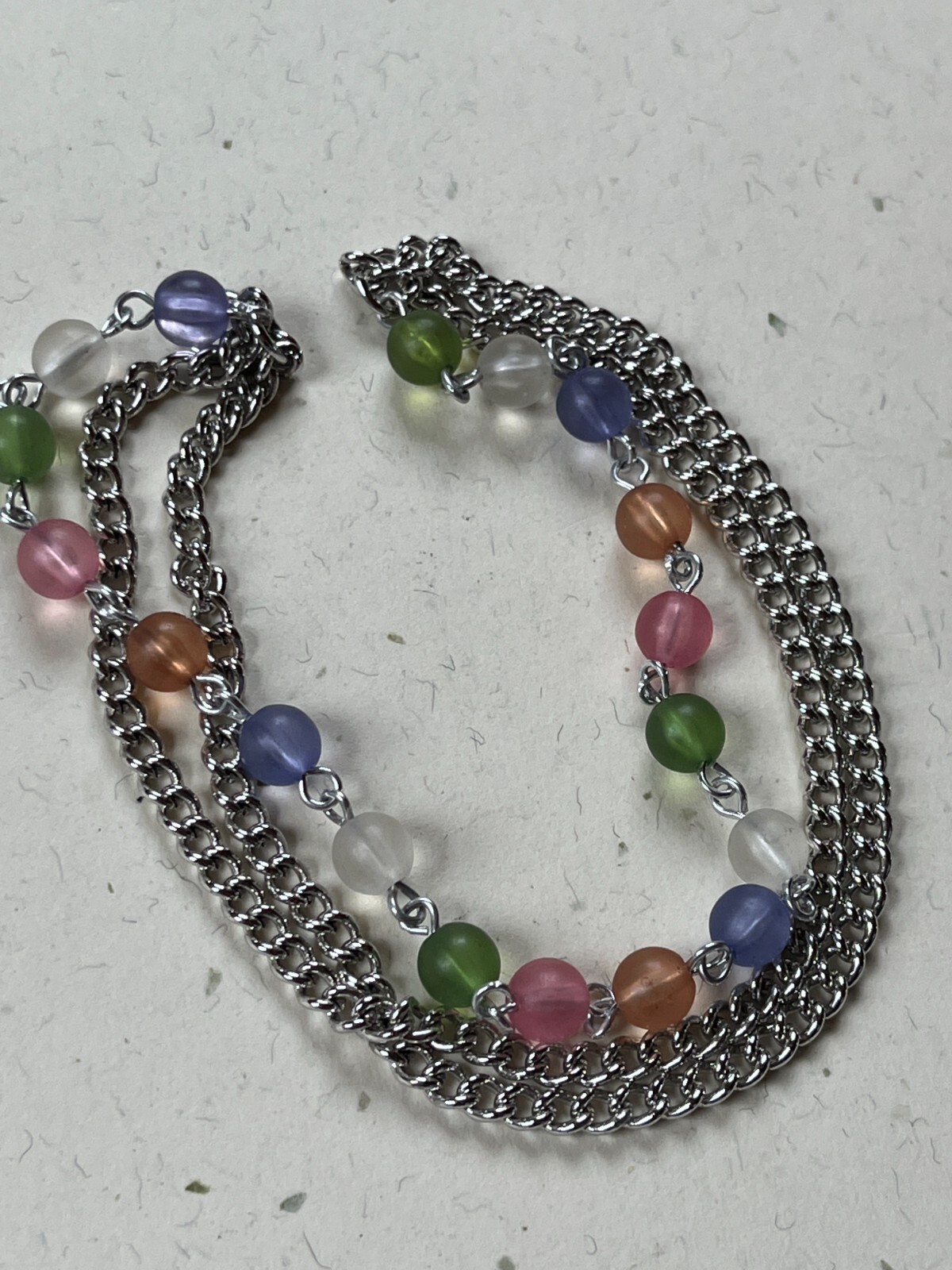 Triplestrand Silvertone Chain w White Green Pink Purple Orange Frosted Black Bea