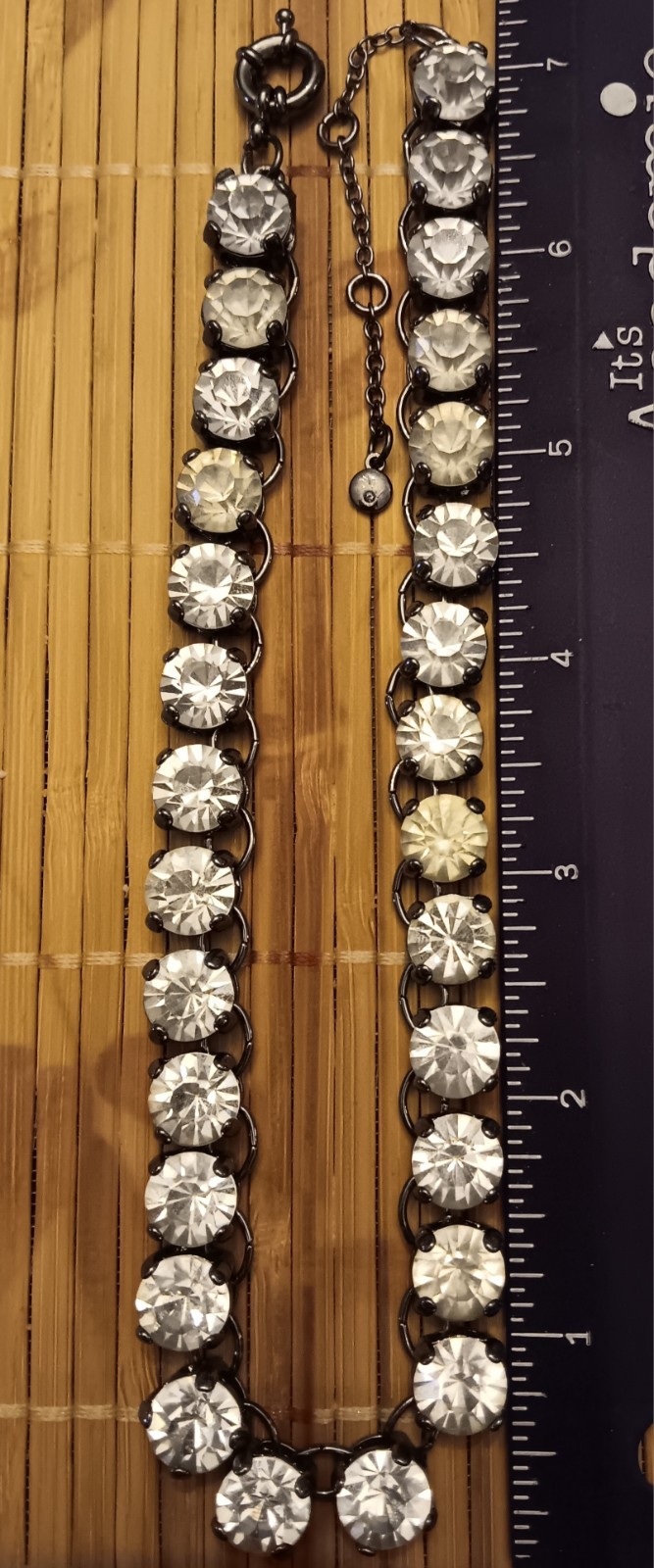 Statement Necklace Rhinestone/Crystal Look Gun Metal Tone