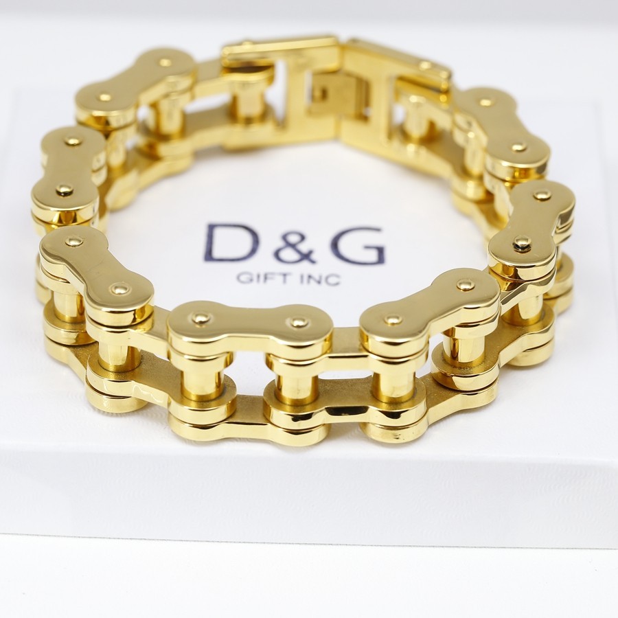 DG Men’s 9″ Stainless Steel 14mm,Motorcycle Bike Link Bracelet Gold plated BOX