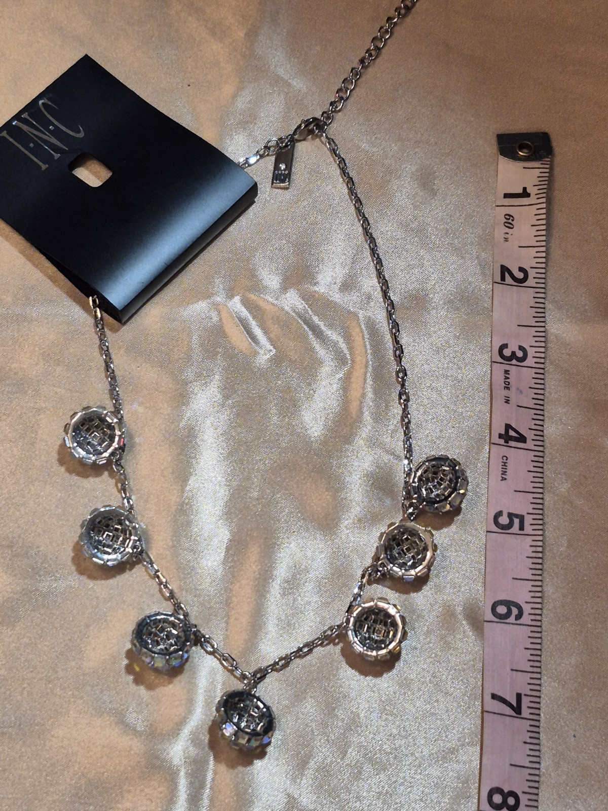 NEW! INC DISCO BALL SILVER/IRIDESCENT CRYSTAL STATEMENT NECKLACE (996)