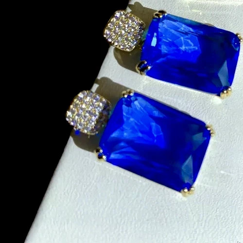 10 CTW Lab-Created Blue Sapphire Dangle Drop Earrings 18k Gold Filled Finish