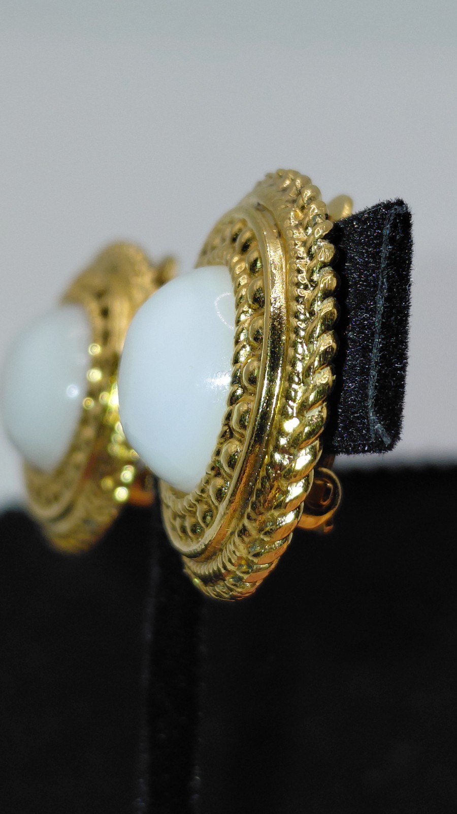 Chanel Gold Plated 1980’s White Gripoix (Glass) Clip On Earrings
