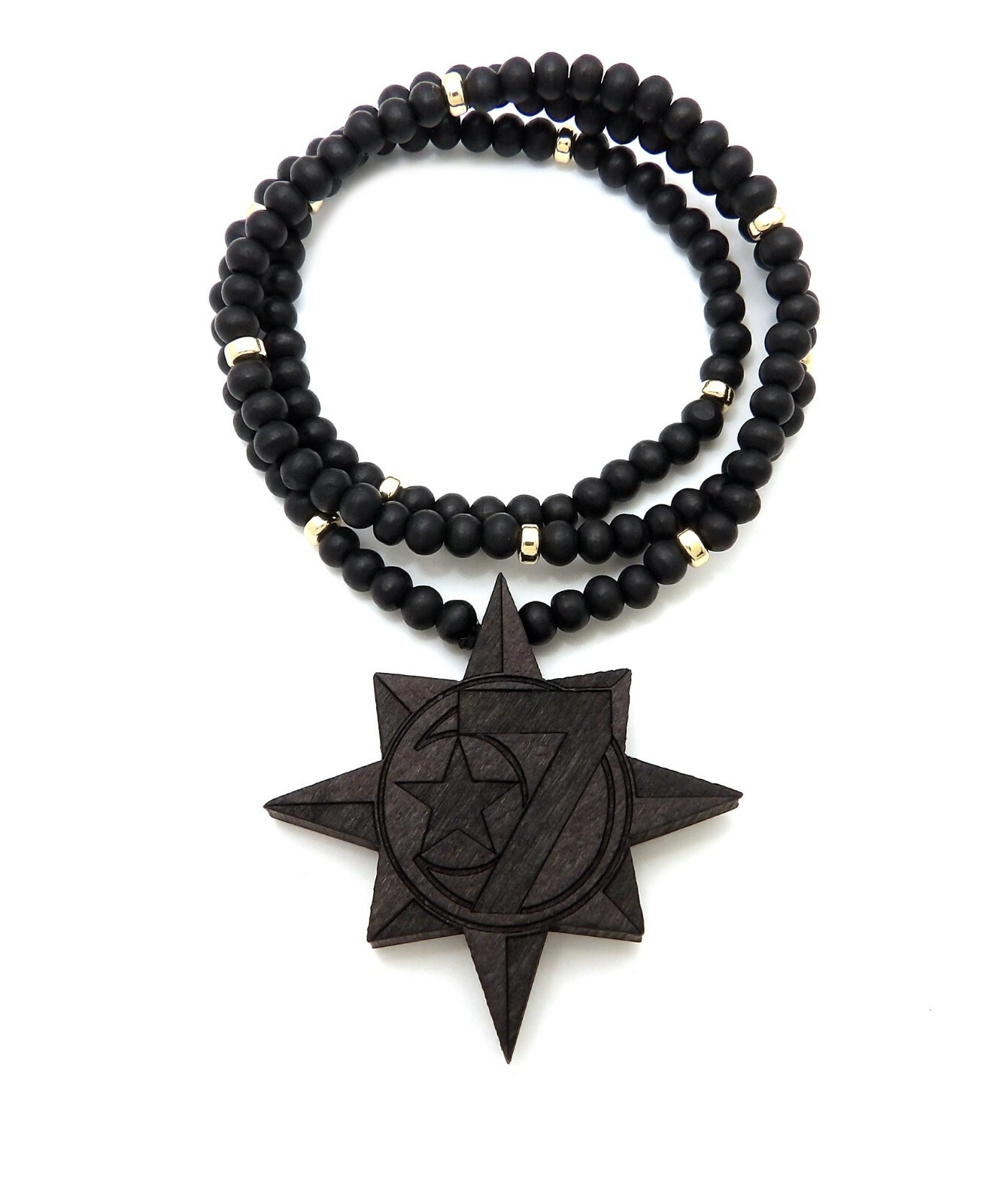 Good Quality Wood 5Percenter 7Star Pendant 6mm/26″ Wooden Chain Necklace WRC3