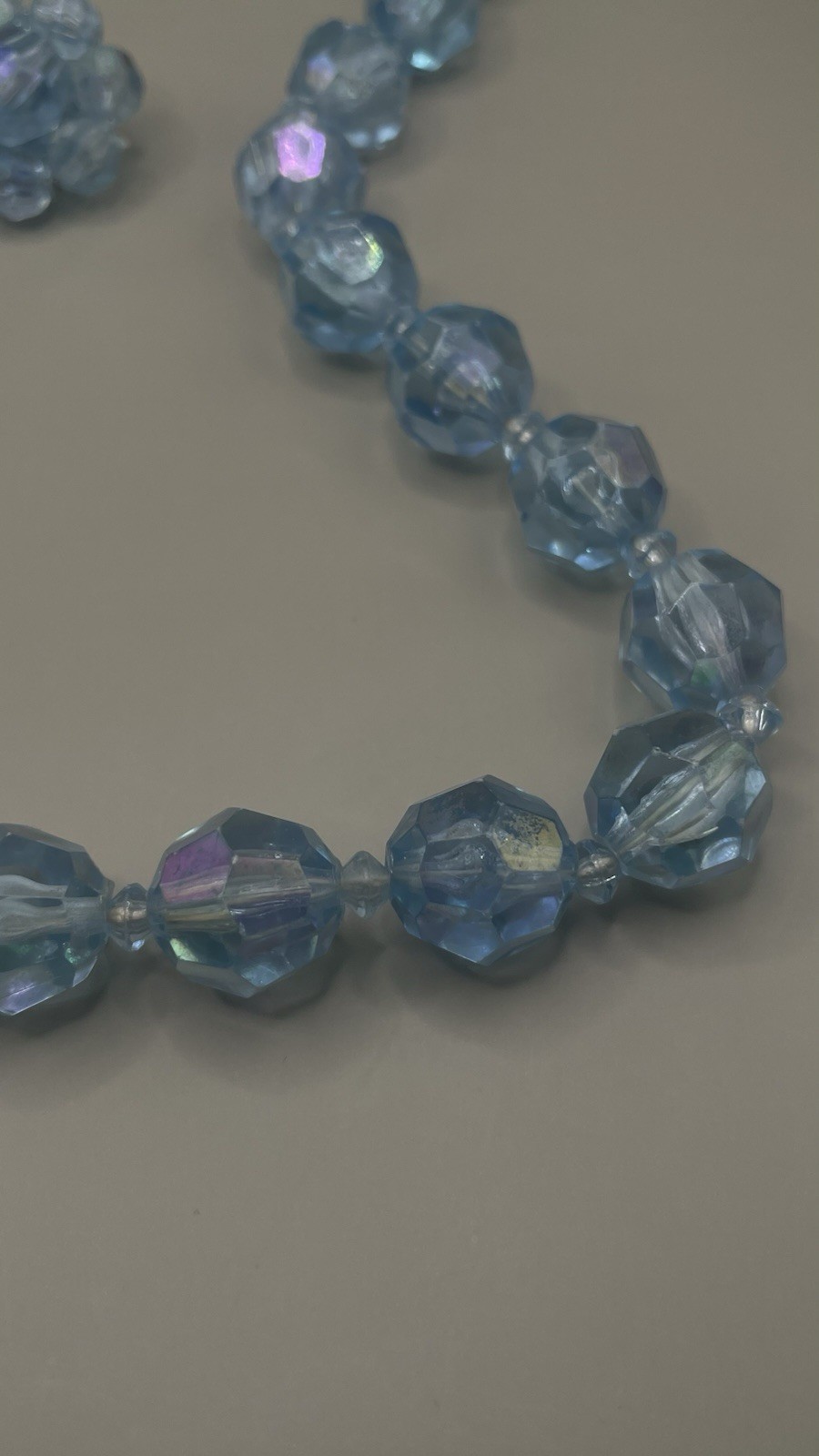 Austria Necklace Clip On Earrings Set Faceted Blue Beaded