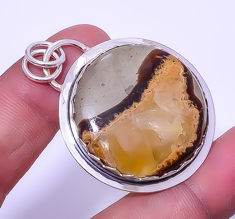 Septerian Stone 925 Sterling Silver Handmade Solitaire Pendant 1.95″ T49