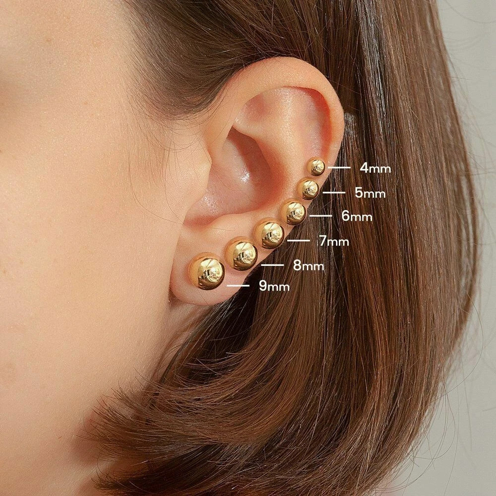 SET 925 Sterling Silver High Polish Smooth Round Ball Stud Earring 3-Size