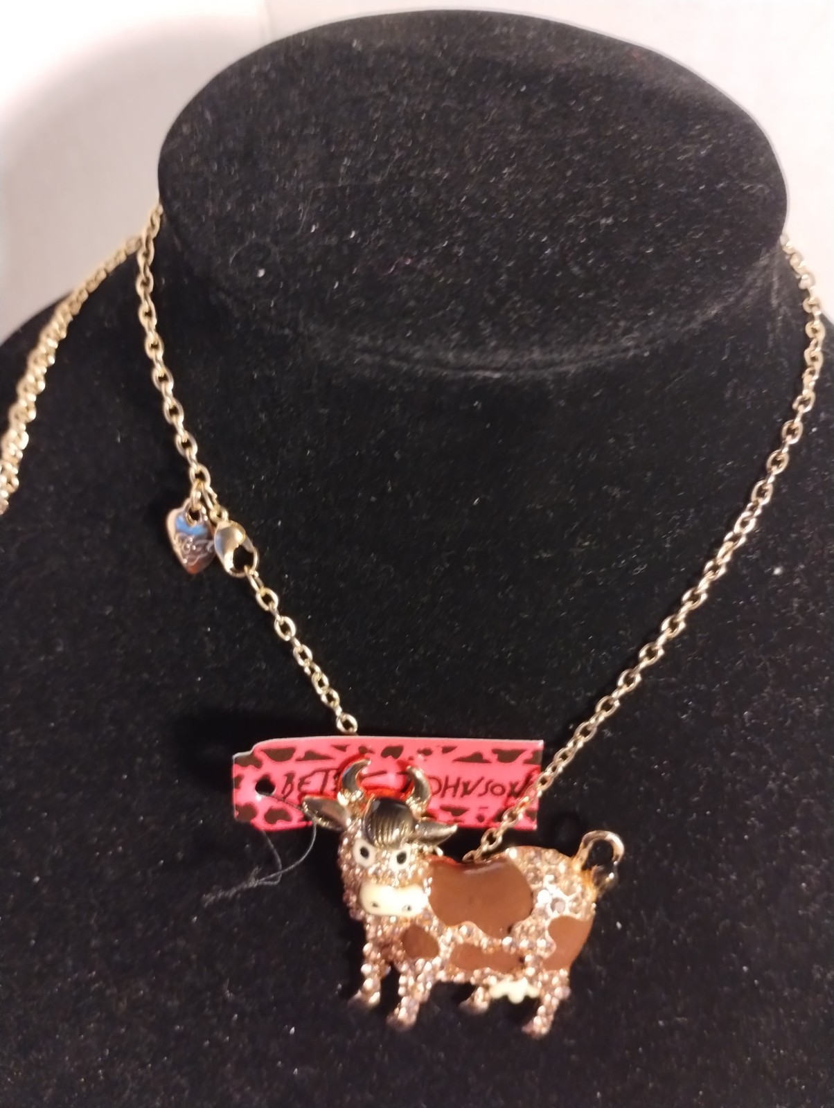Betsey Johnson Pink And Brown Cow Rhinestone Necklace Or Pin New With Tags