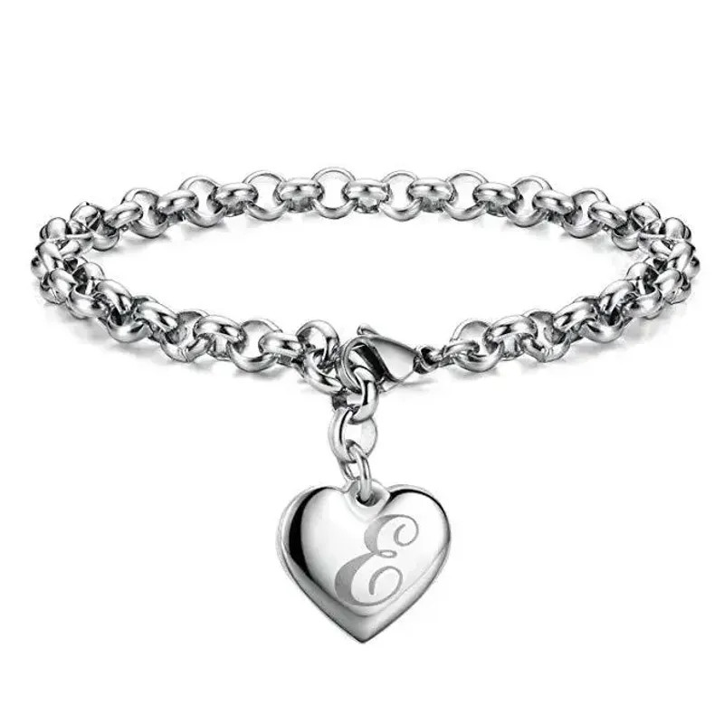 925 Sterling Silver Jewelry A-Z Letter Trinket Heart Bracelet –