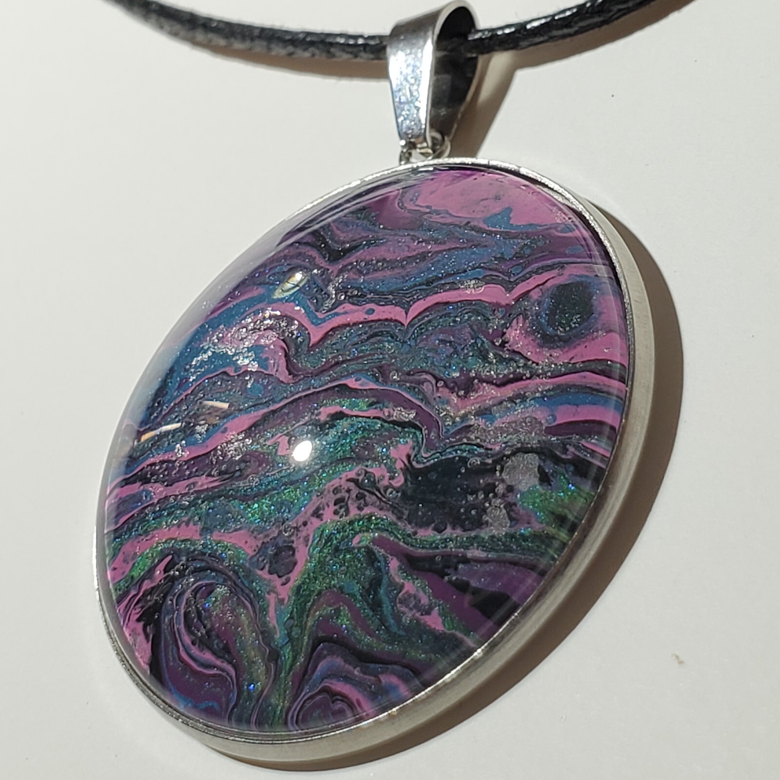 Necklace and Earrings Set, Acrylic Paint Pour Painting Jewelry, A10