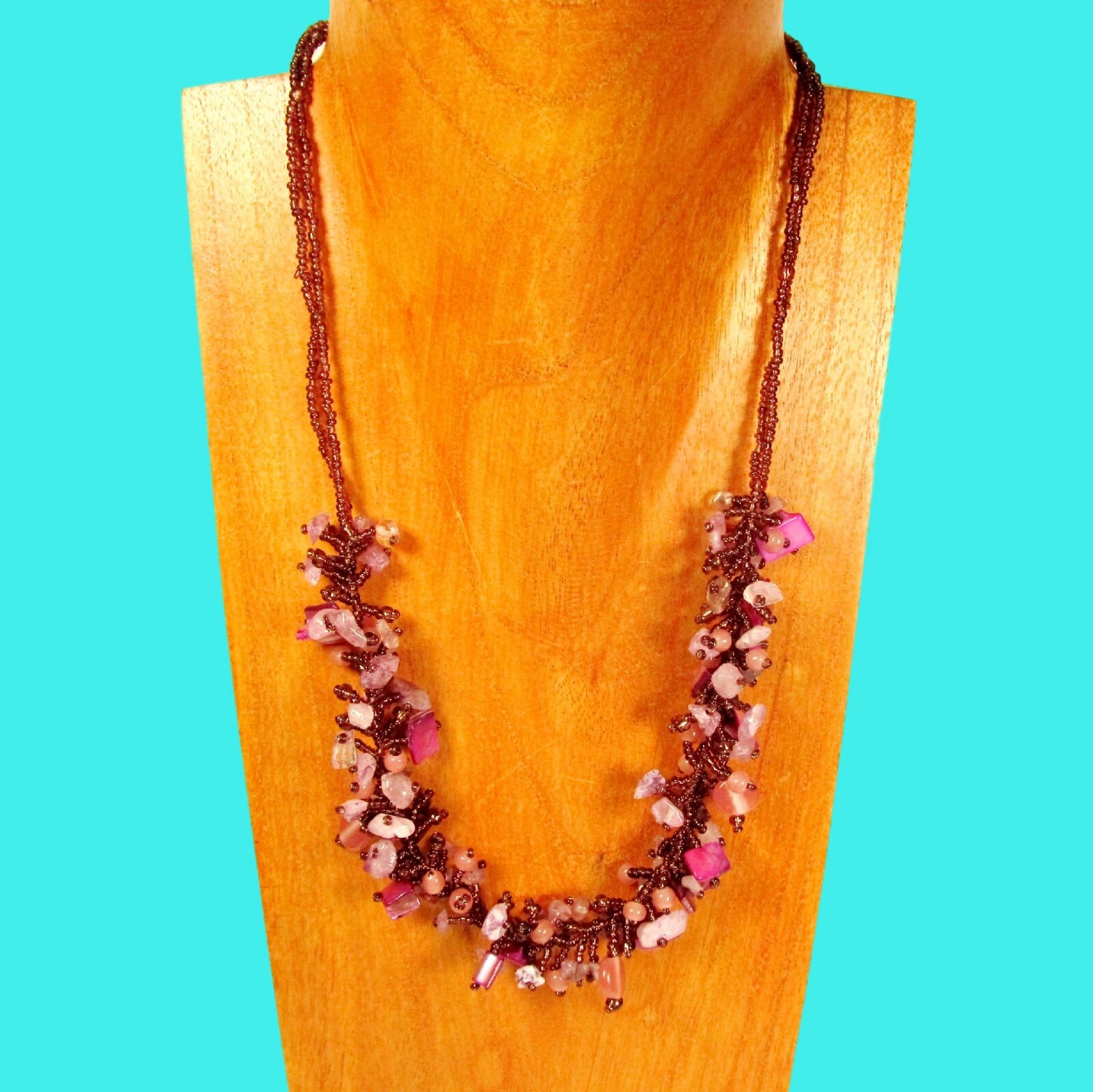 20″ Light Purple Stone Shell Chip Handmade Seed Bead Non Metal Necklace