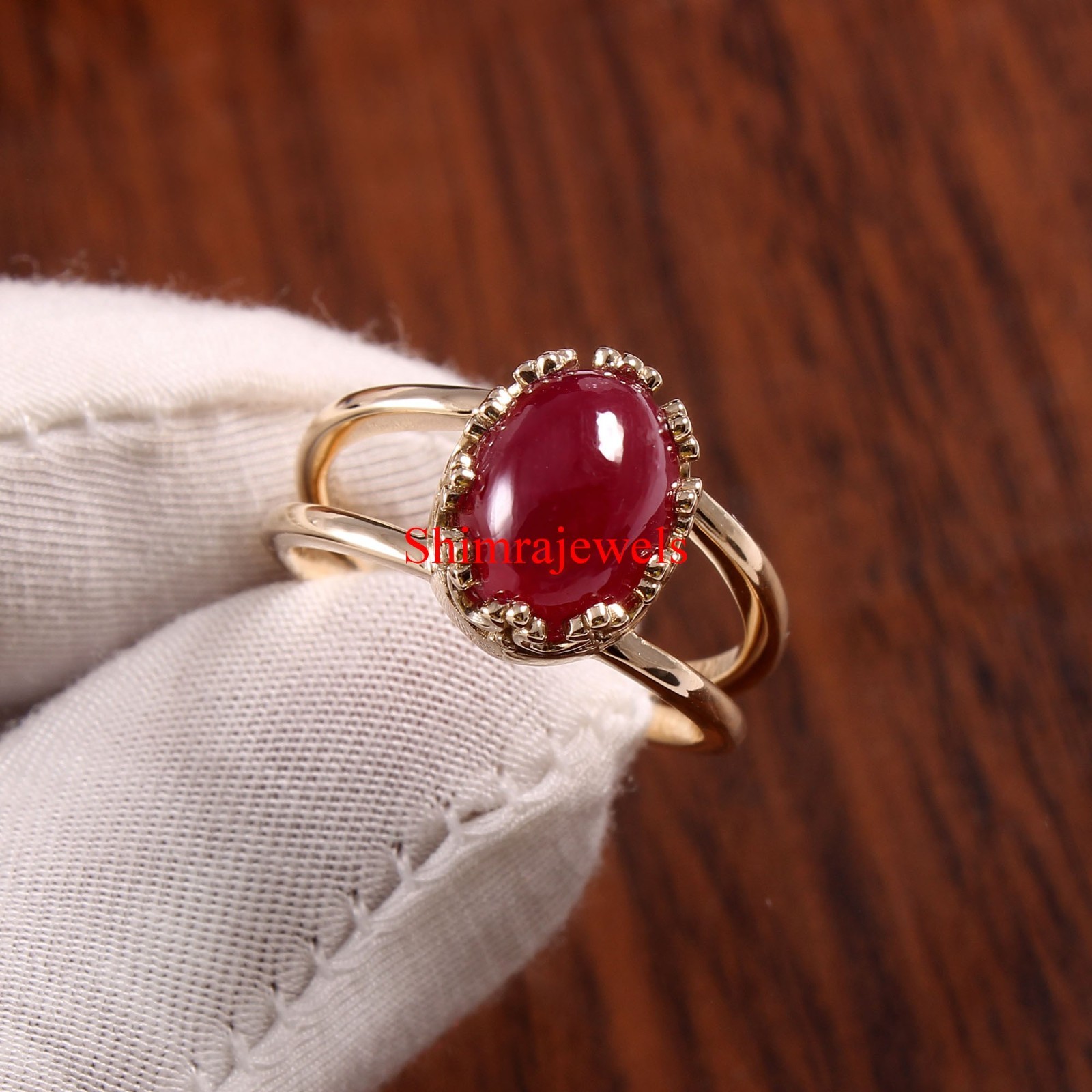 Heated Ruby Gemstone With 18k Gold Plated Silver Women’s Ring #368