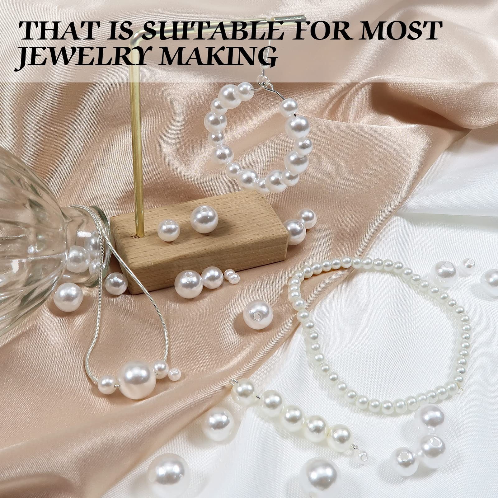 TOAOB 200pcs Pearl Beads for Jewelry Making 4mm to 12mm White Loose Pearls Cr…