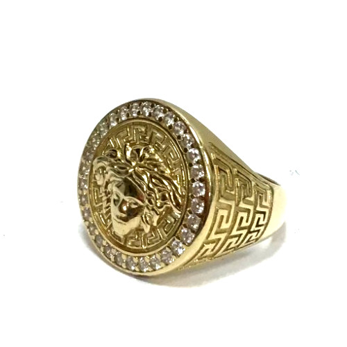 (MA3) Men’s 14k Yellow Gold 9.1 Grams CZ Greek Key Fashion Ring – Size 10