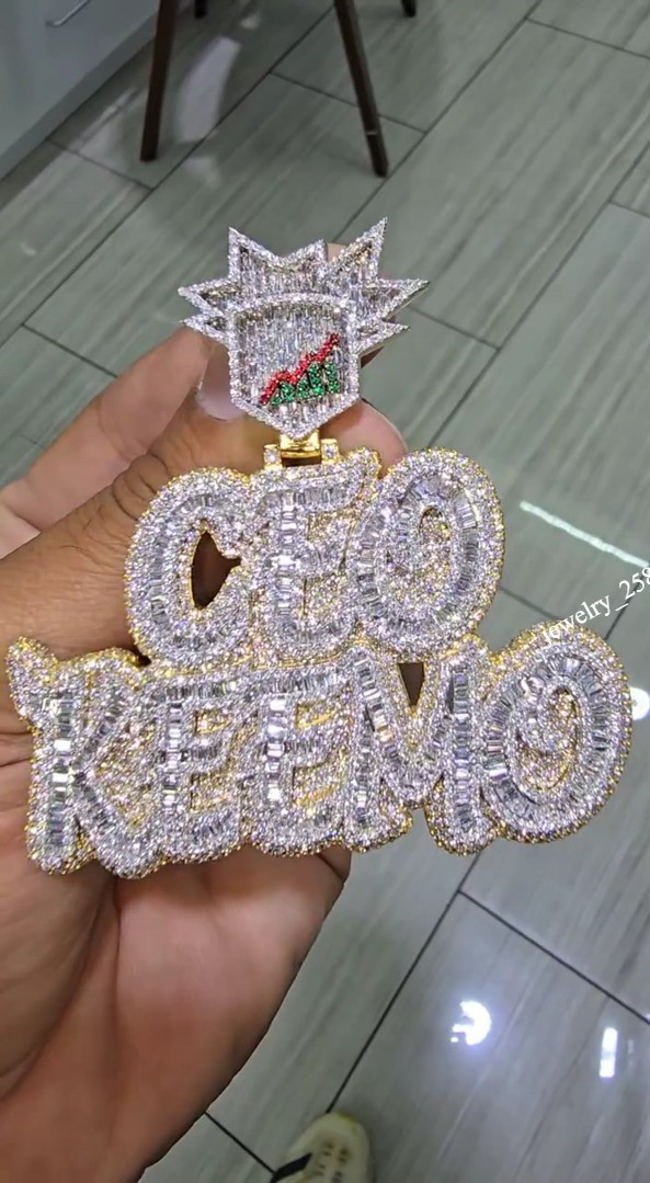 New Year Gift Mens Simulated Diamond Baguette Personalized Pendant 925 Sillver