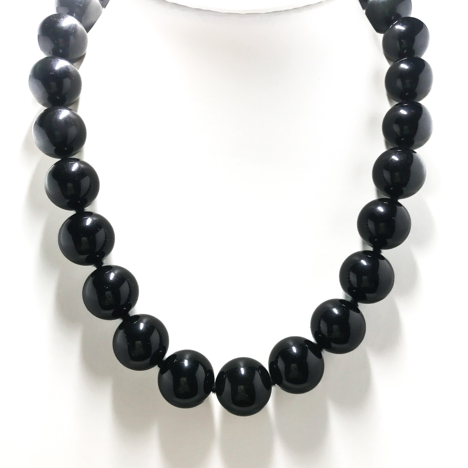 Hand knotted 18mm Black Obsidian beads Necklace, Natural Black Stone Necklace