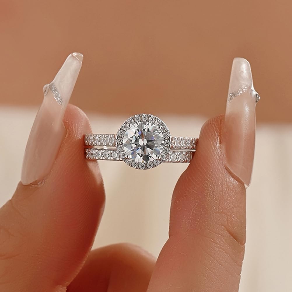 1CT Simulated Diamond Wedding Rings for Cubic Zirconia CZ Engagement Ring Set…