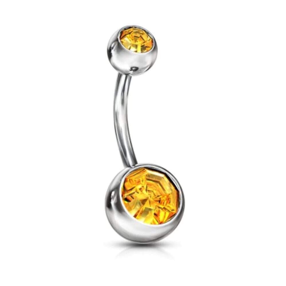 Double Jewel Gem Belly Button Ring Bar Navel Piercing Colourful Stainless Steel