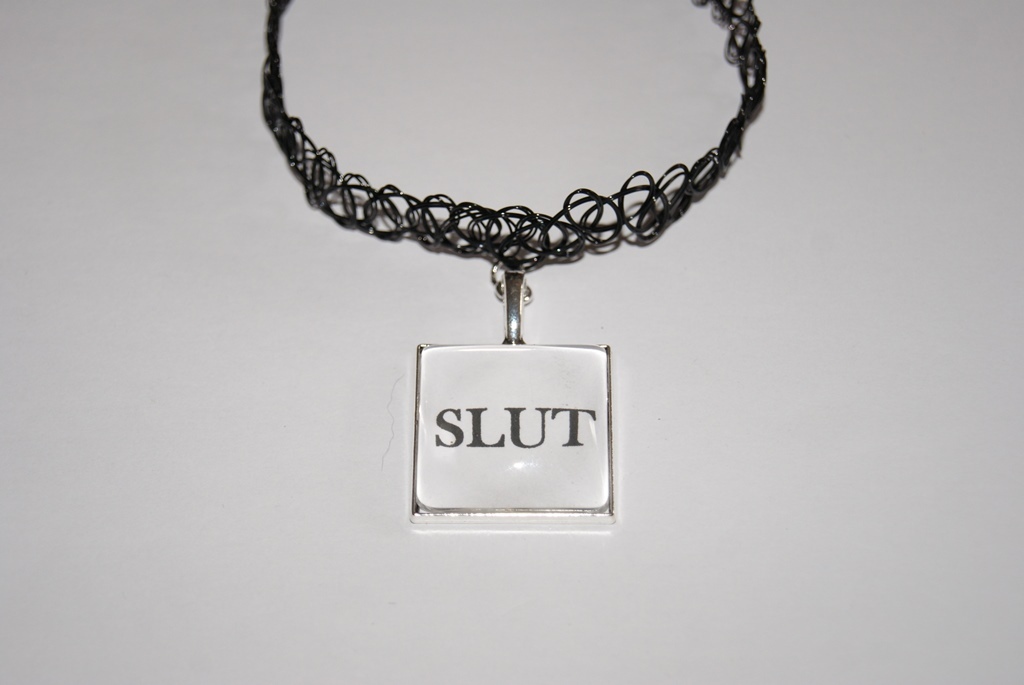 ‘SLUT’ Word Black PVC Choker Necklace Jewellery Cheating Hotwife Swinger Sub