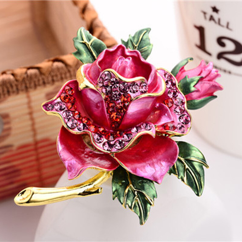 Rhinestone Rose Brooch – Exquisite Floral Design Elegant Jewelry for Women