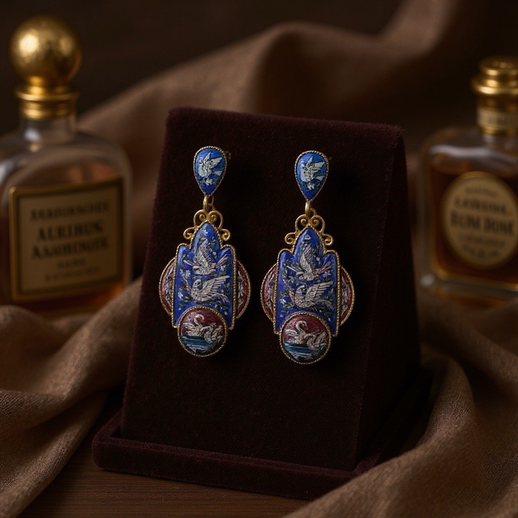 Museum Dove Bird Swan Earrings Pigeon Flower VTG Palace Gold Court Love Boho