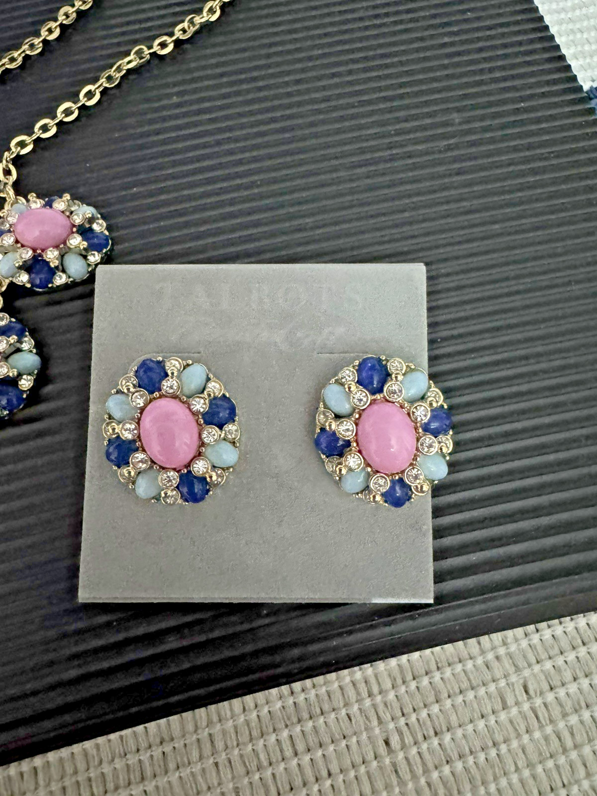 TALBOTS NWT Gold Tone Blue/Pink/Cubic Jewelry Set