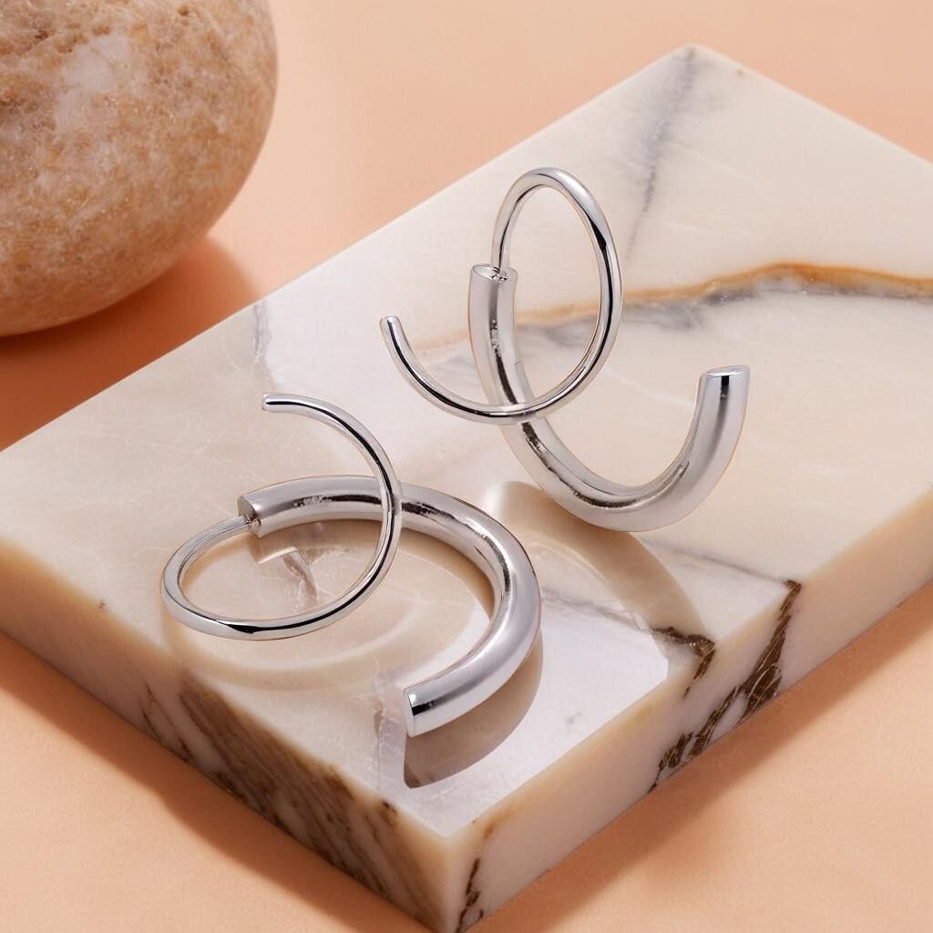 Twisted Design Silver Hoop Earrings Casual Everyday Chic Jewellery Gift For Girl
