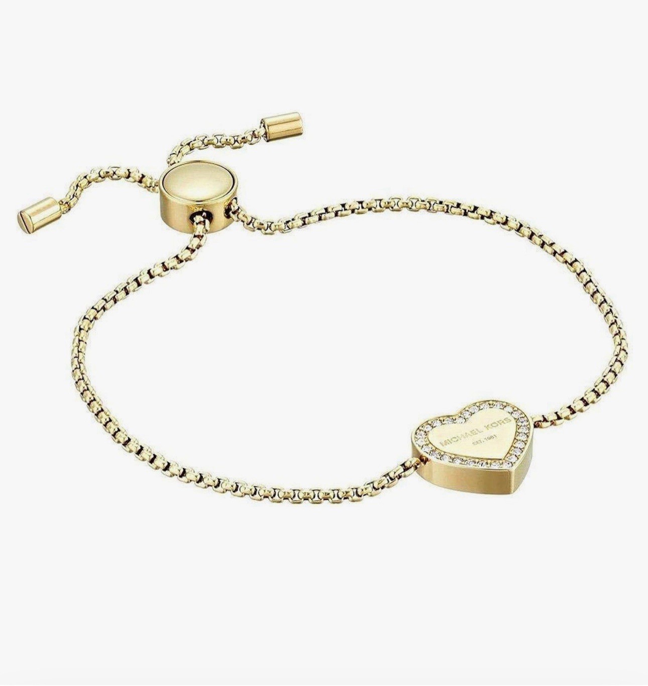 New Michael KORS HERITAGE Crystal Heart Slider Gold Bracelet Valentines