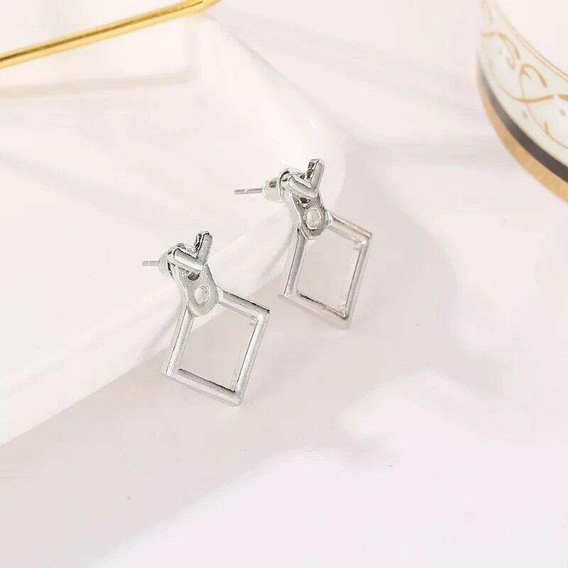 Creative Triangle Square Earrings Women Trendy Simple Minimalist Silver Plated