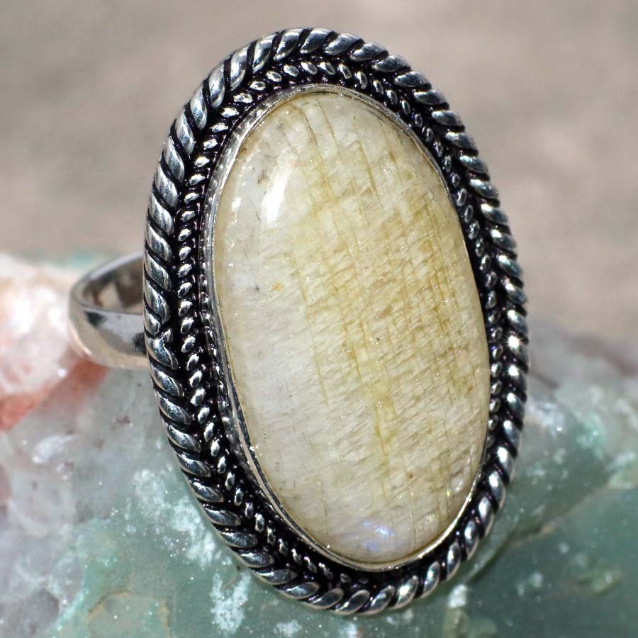 925 Silver Plated Sri-Lankan Moonstone Ring US 8 Best Gift For Women GW