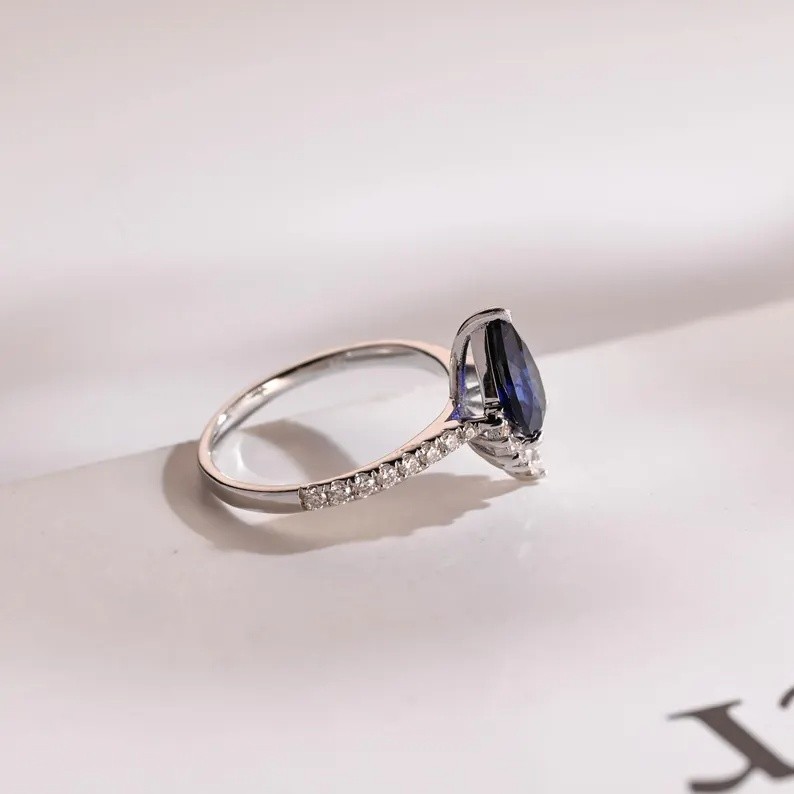 Lab Grown Blue Sapphire With 18k White Gold Plated Silver Women’s Ring #85