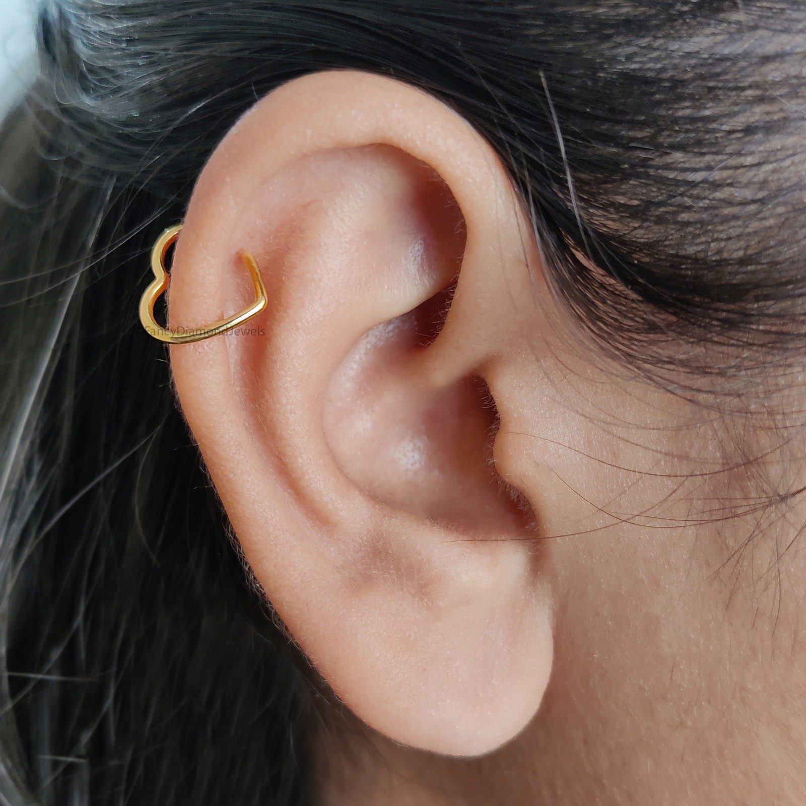 Heart Helix Ring Piercing Silver Yellow Gold Cuff Ear Wrap Gift For Her FD480