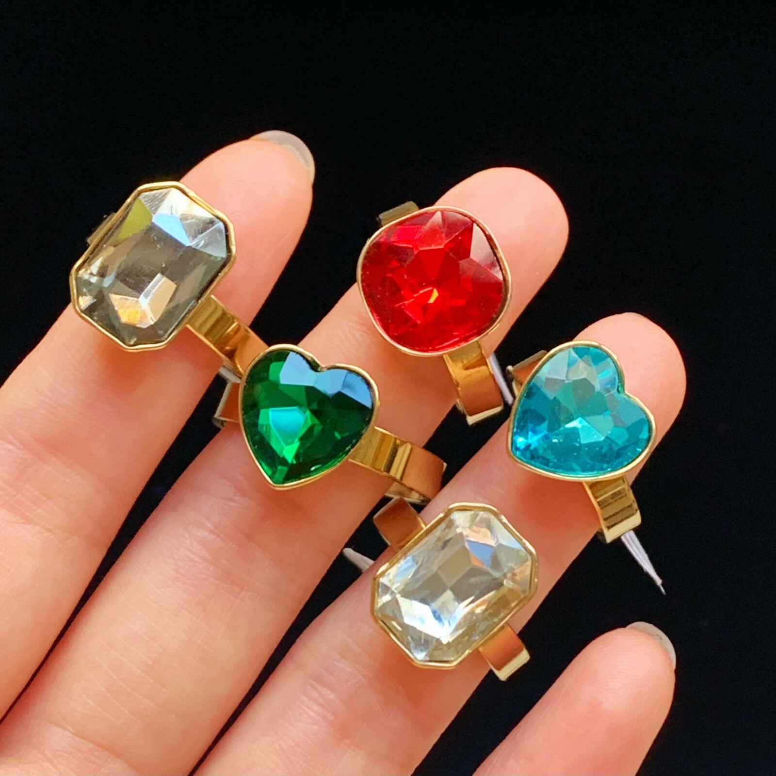 30pcs Colorful Crystal Zircon Wedding Rings Mix Women Gold Plated Party Jewelry