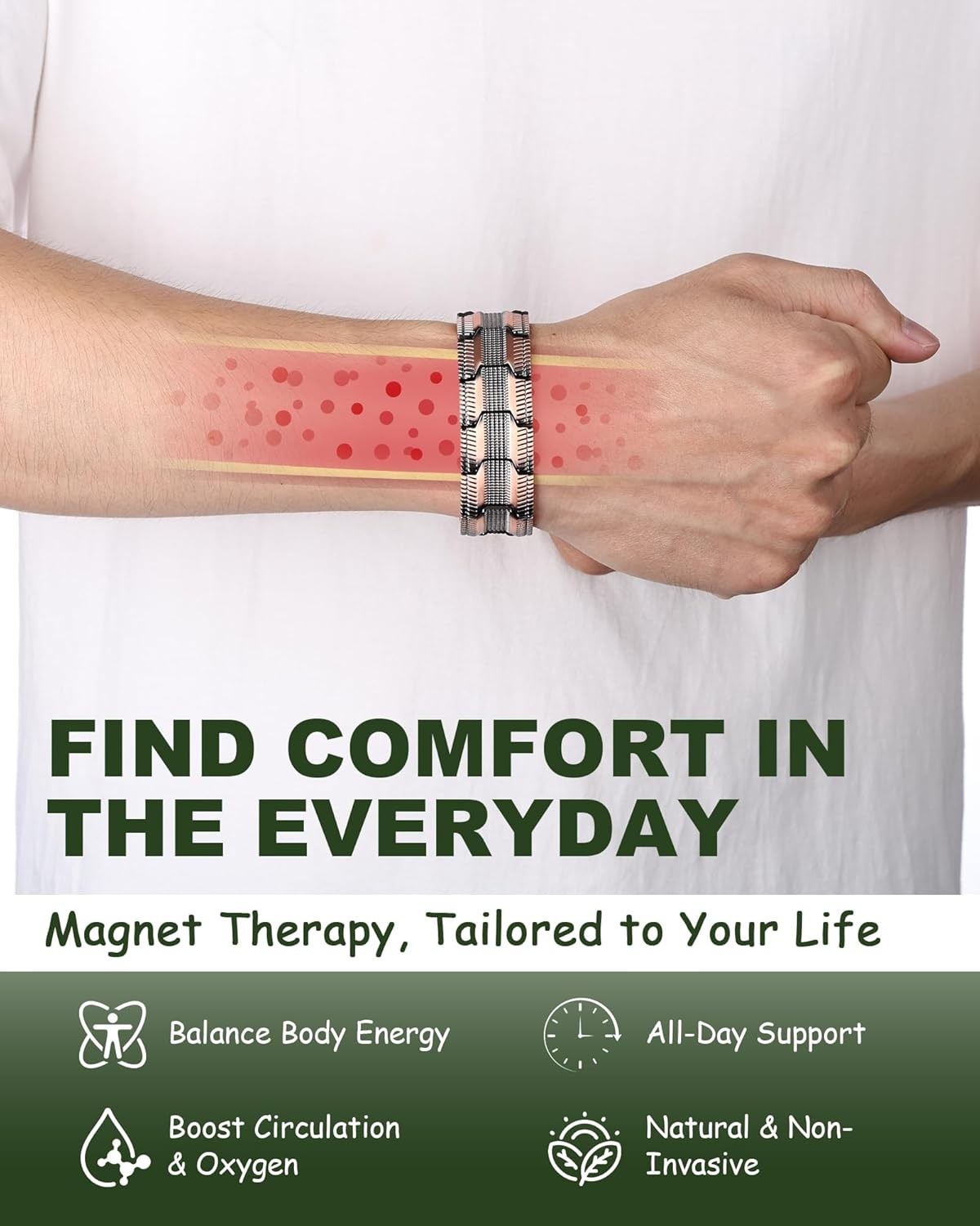 MagEnergy Copper Bracelet for Men, 3X Strength Magnetic Bracelet with 99.99% Pur
