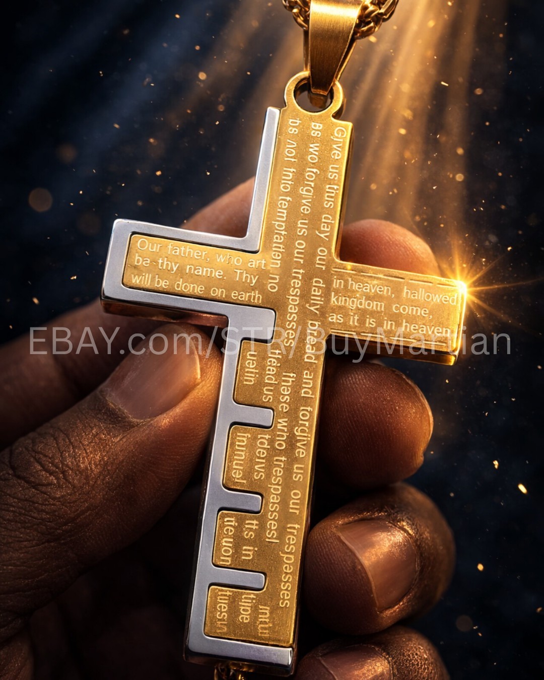 Gold Lord’s Prayer Cross Necklace Ships from USA Christian Gift