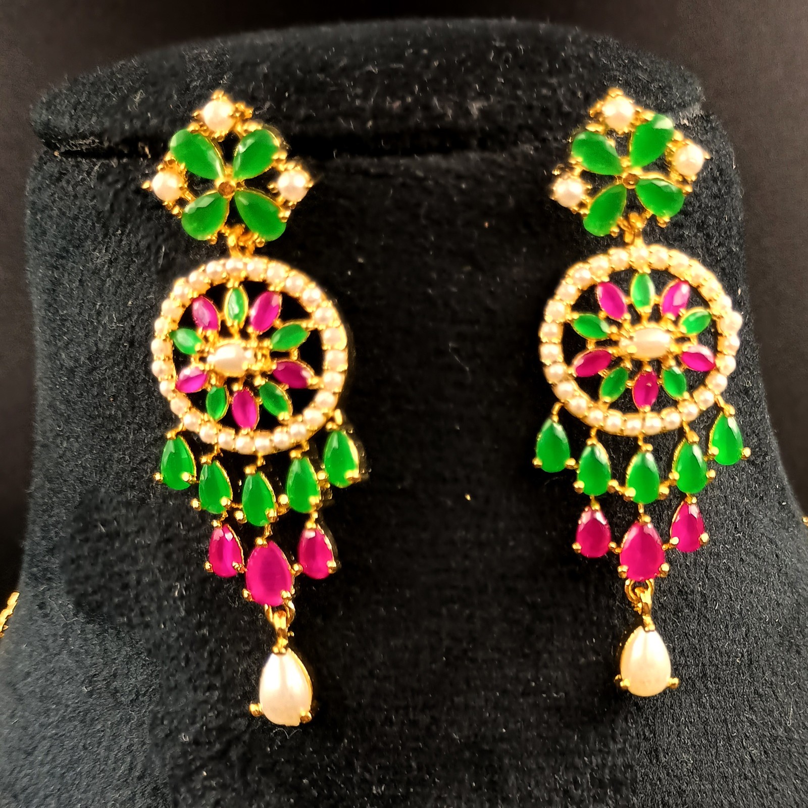 Royal Ruby Emerald Pearl Choker Set 22k Gold Plated Indian Temple Bridal Jewelry