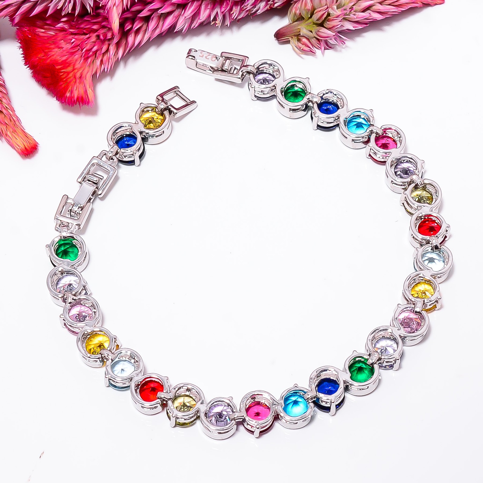 Multi Tourmaline 925 Sterling Silver Tennis Bracelet B129144 Valentine Day Gift
