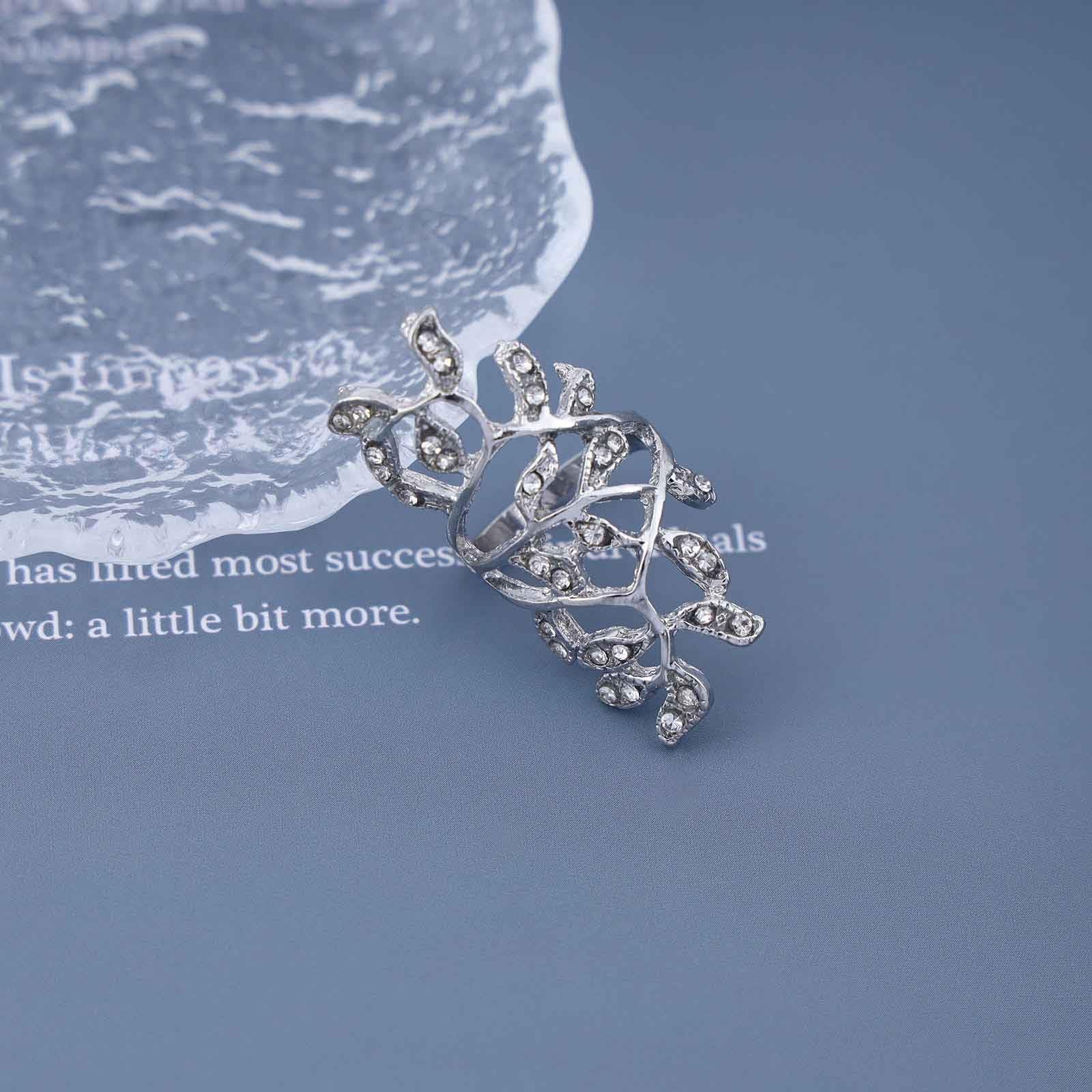 Vintage Crystal Leaf Ring Gold Cz Leaf Wrap Ring Rhinestone Finger Rings Spar…
