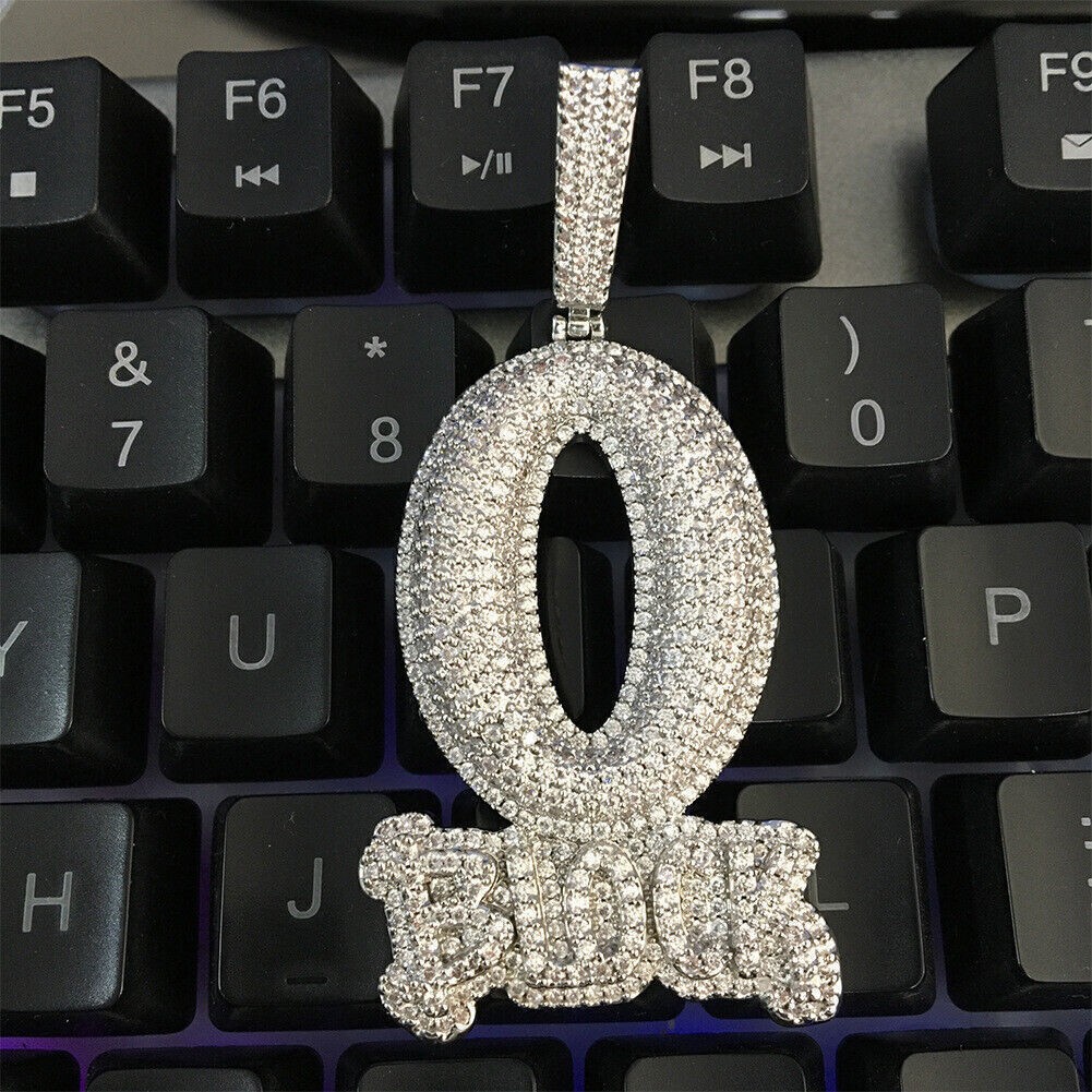 24″ 5A CZ Men O BLOCK ICED Pendant Chain Necklace 18K Gold Plated Silver Hip Hop