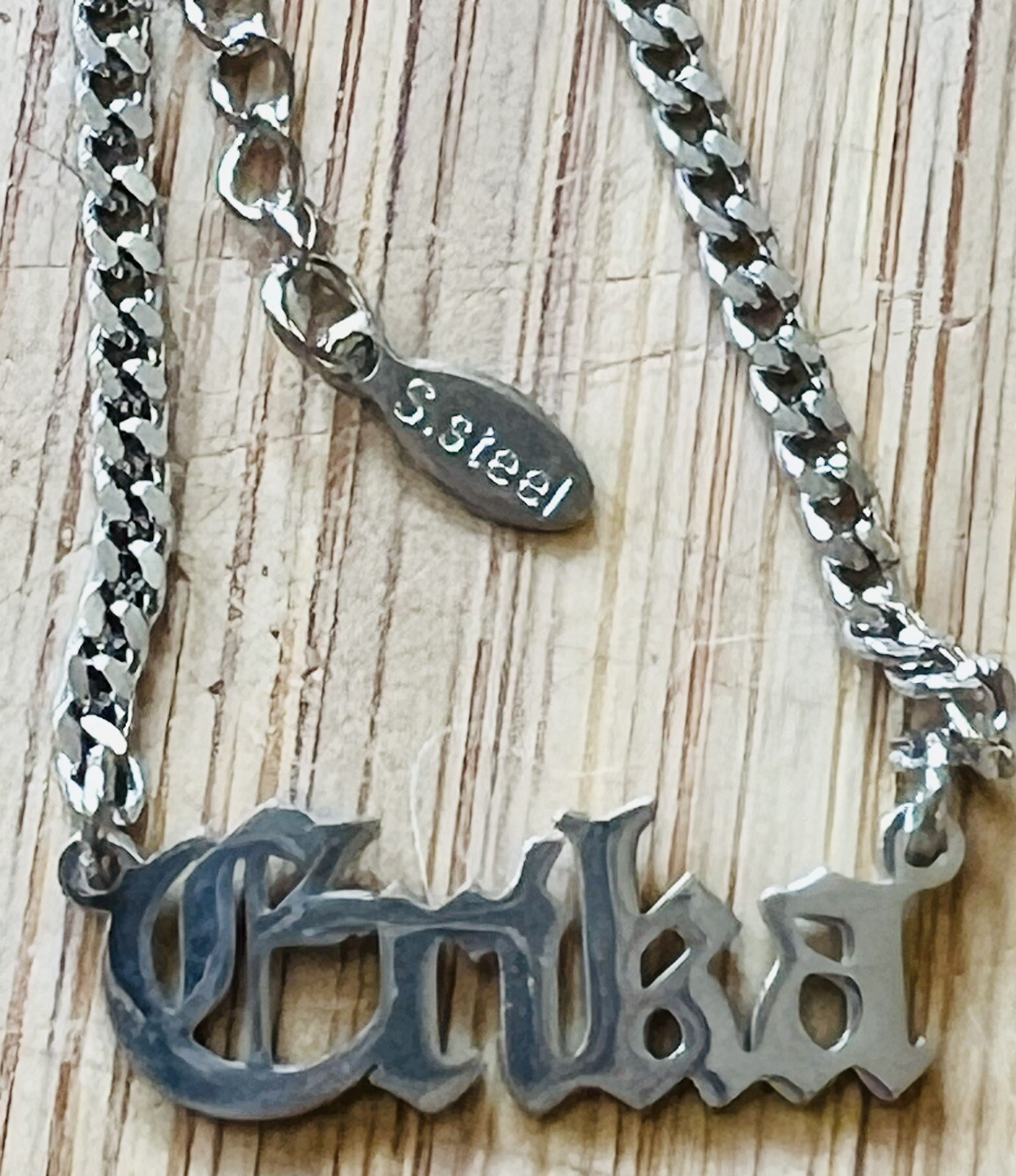 ERIKA Old English Name Necklace Gothic Font Jewelry Stainless Steel 20”-22”