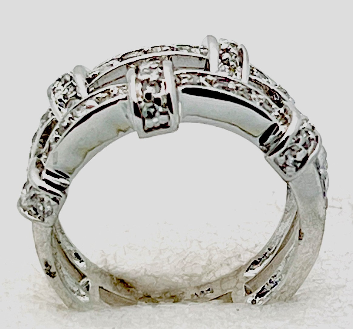 Sterling Silver 925 6.9 Gram 2 Row Basketweave 50 CZ  Size 6 1/2