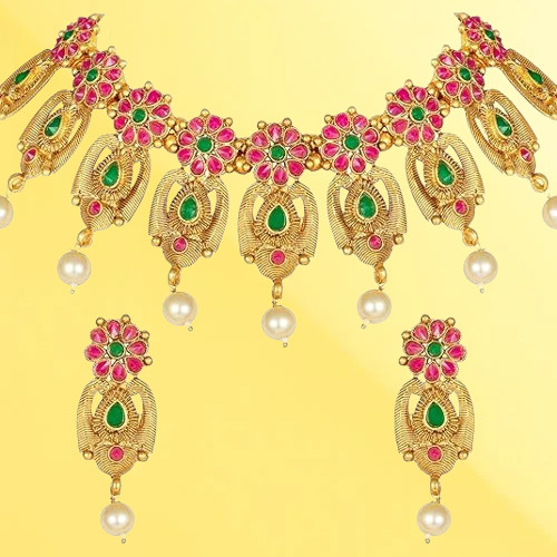 Latest Pearl Design Necklace Set For Women Traditional Choker Gold Plated Jewell