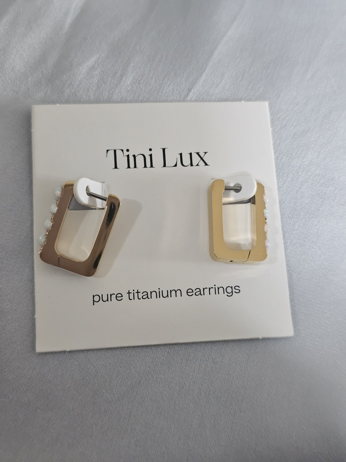 Tini Lux Synthetic Opal Hoop Earrings Titanium Gold Plated NIB
