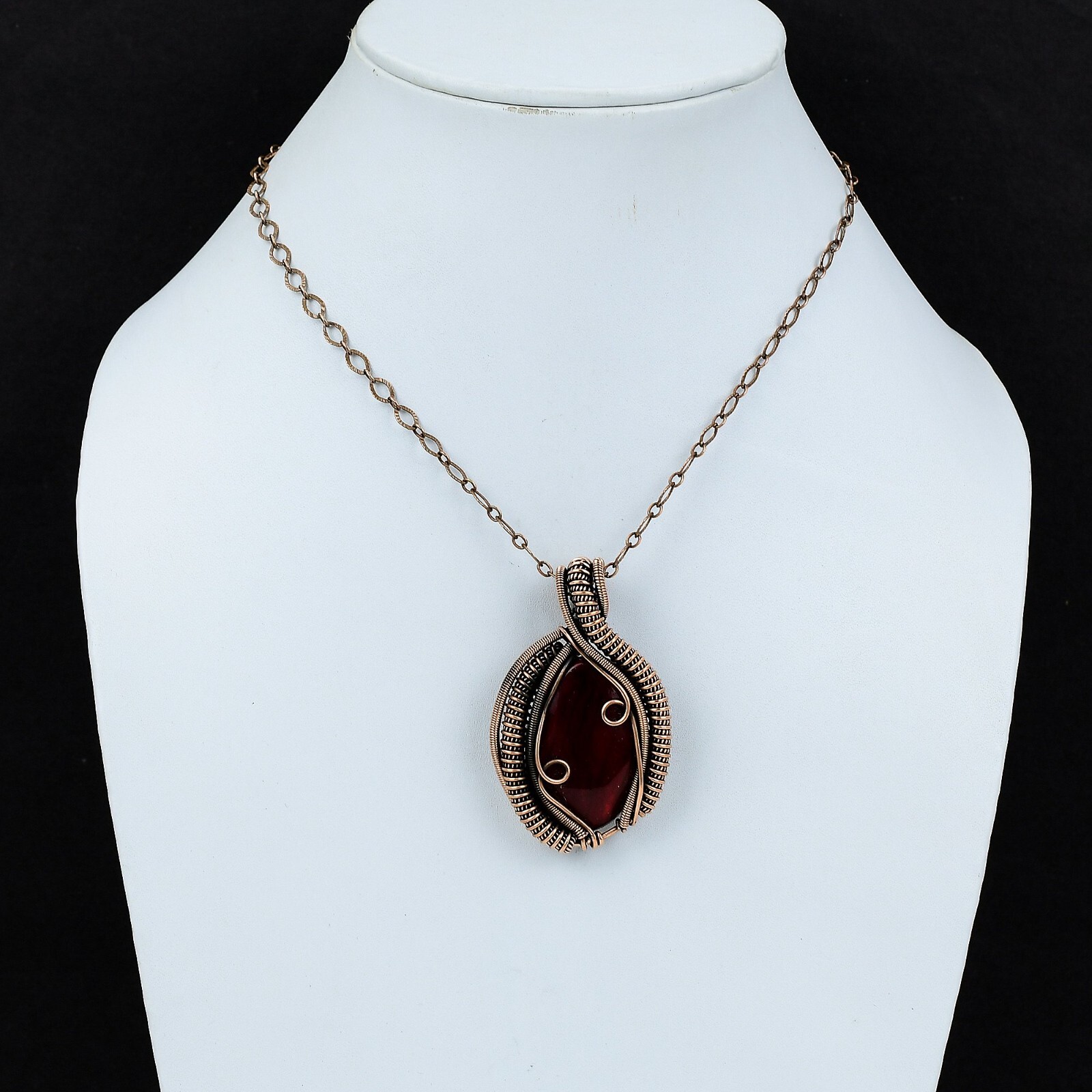 Red Fire Labradorite Wire Wrapped Pendant Handcrafted Copper Dailywear 2.28″
