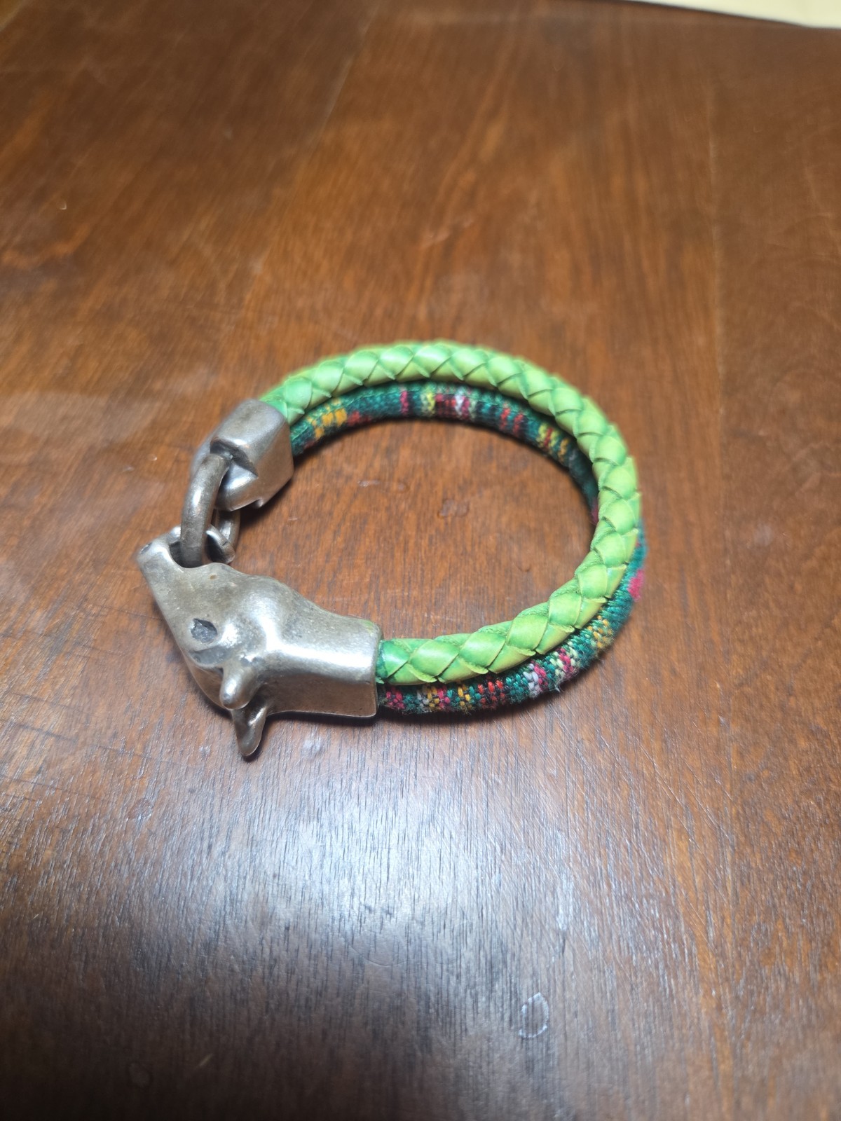 Braided Leather Horse Braclett Silver Plated Zamak Clasp Ethnic Fabric Cord
