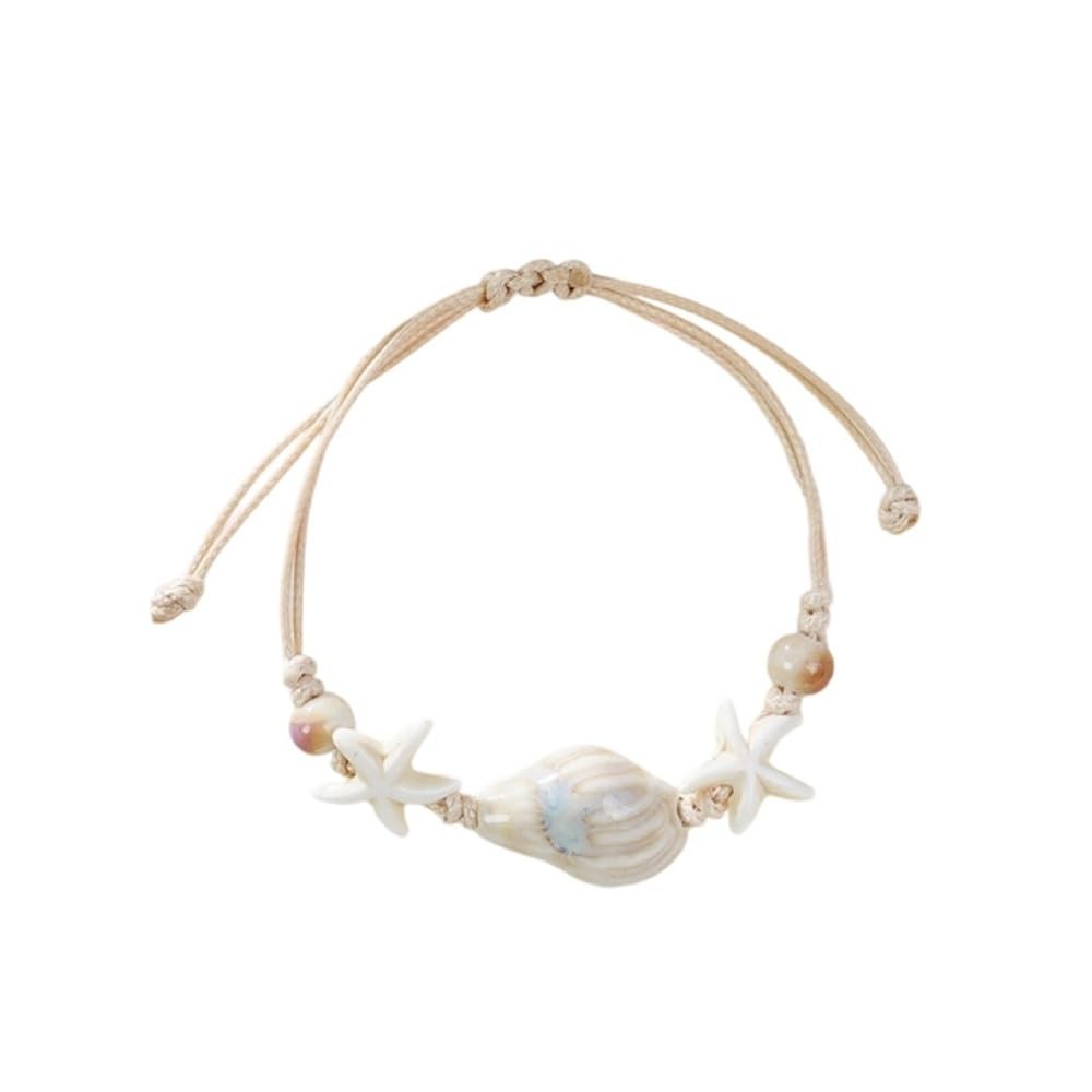 Shell Conch Starfish Adjustable Woven String Bracelet for Women Cute Ceramic She