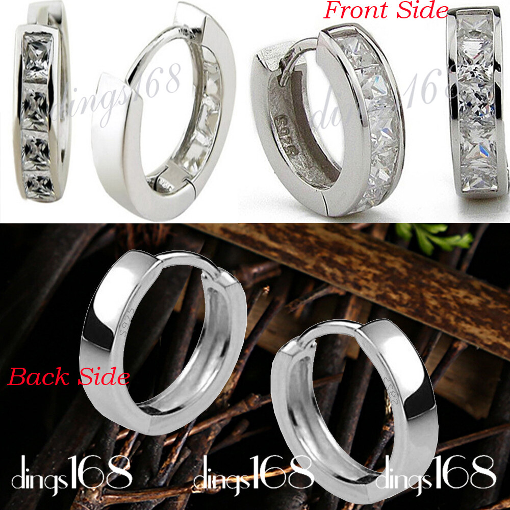 Women’s 925 Sterling Silver Classic Crystal Small 13mm/0.5″ Huggie Hoop Earrings