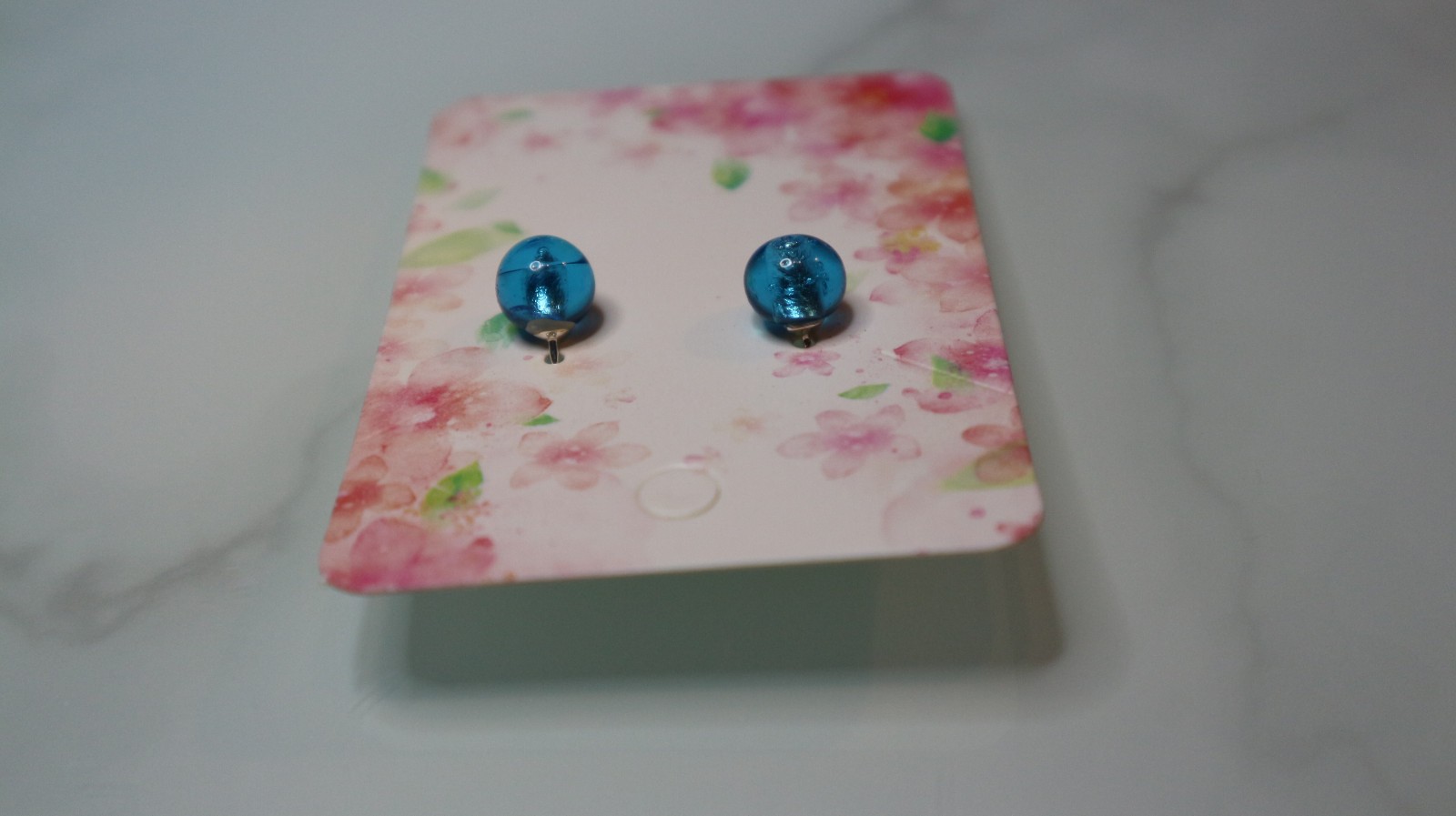 Murano glass earrings. Blue spheres. Silver push back lock.