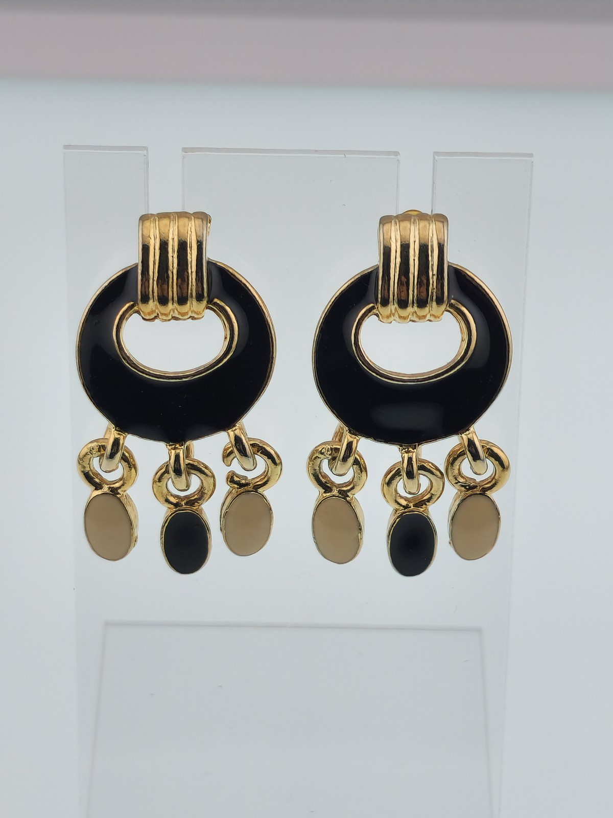 Statement Gold Tone Enamel Dangle Post Back Earrings
