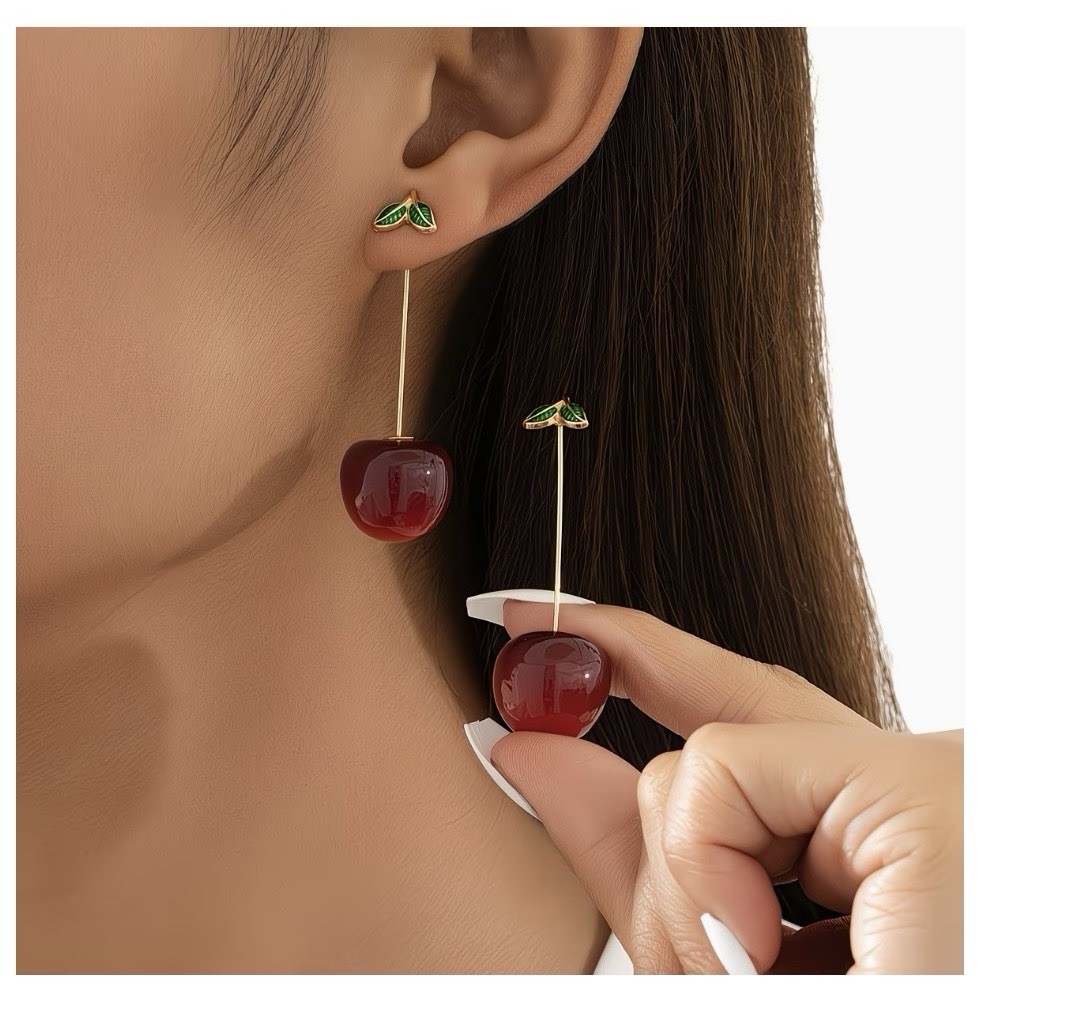 Cute Red Cherry Drop Dangle Fruit Earrings Trendy Jewelry Gift for Women